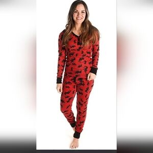 LazyOne long-sleeve Red Cotton Moose pajama Set. XS Adult Unisex